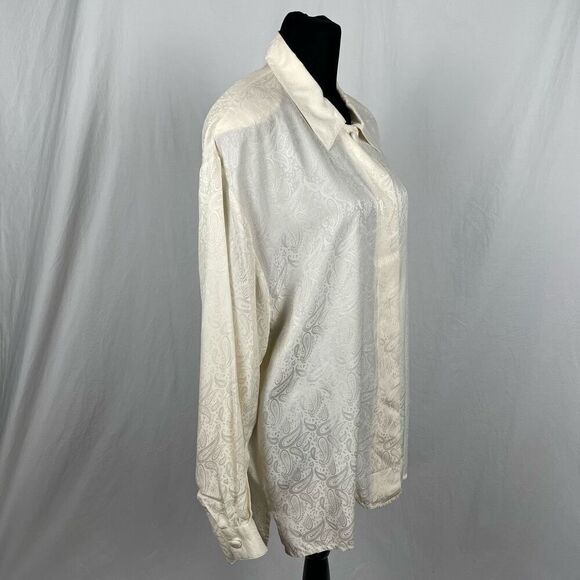 Silk Land Vintage 100% Silk Cream Paisley Blouse - Women’s 12 - Picture 3 of 6